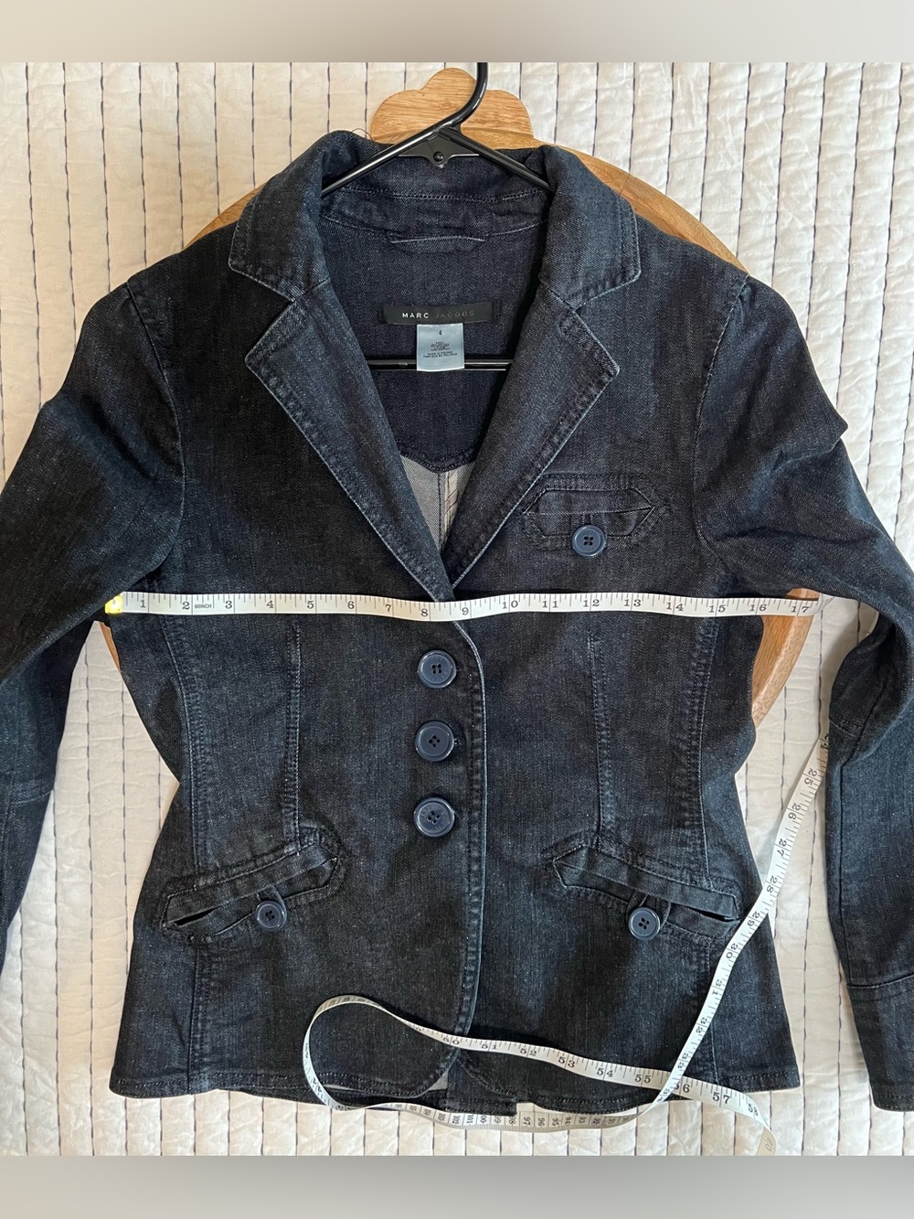 Marc Jacobs Y2K Dark Blue Denim Jean Jacket Blazer Women’s Size 4 Tailored - Picture 7 of 16